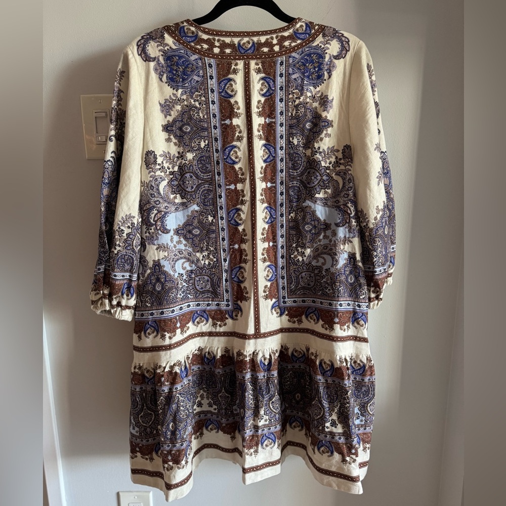 House of Harlow Linen Rayon Blend Boho Paisley Print European Summer Dress Large - Picture 5 of 10